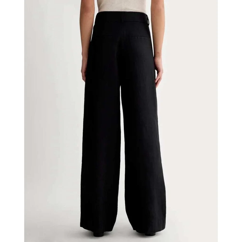 Everlane The Linen Way-High Drape Pant Women 16 Black High Rise Wide Leg NEW